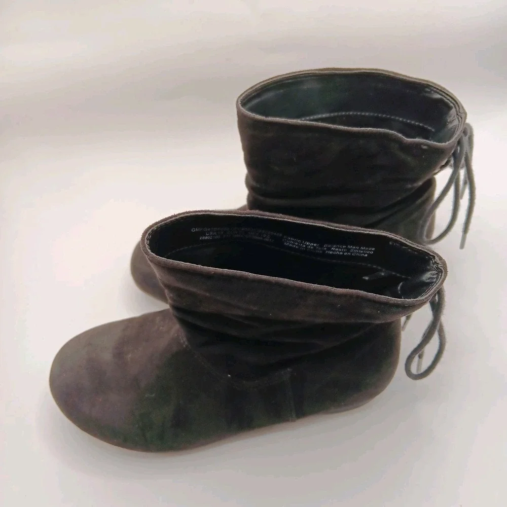 Faded Glory Girls‎ Black Faux Suede Ankle Boots Back Tie US 13 Kids Cute
